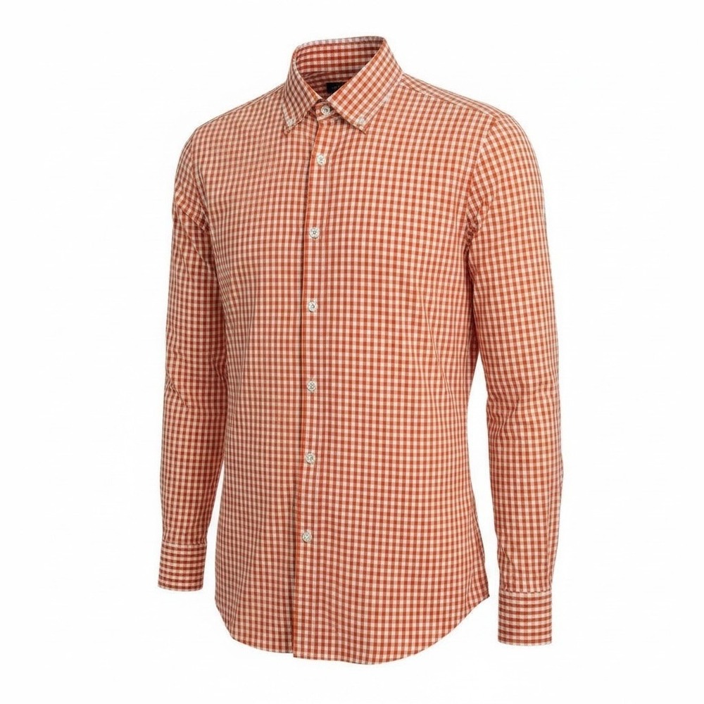Banana Republic Soft Wash Slim Shirt Orange White Gingham Button Down Mens Small
